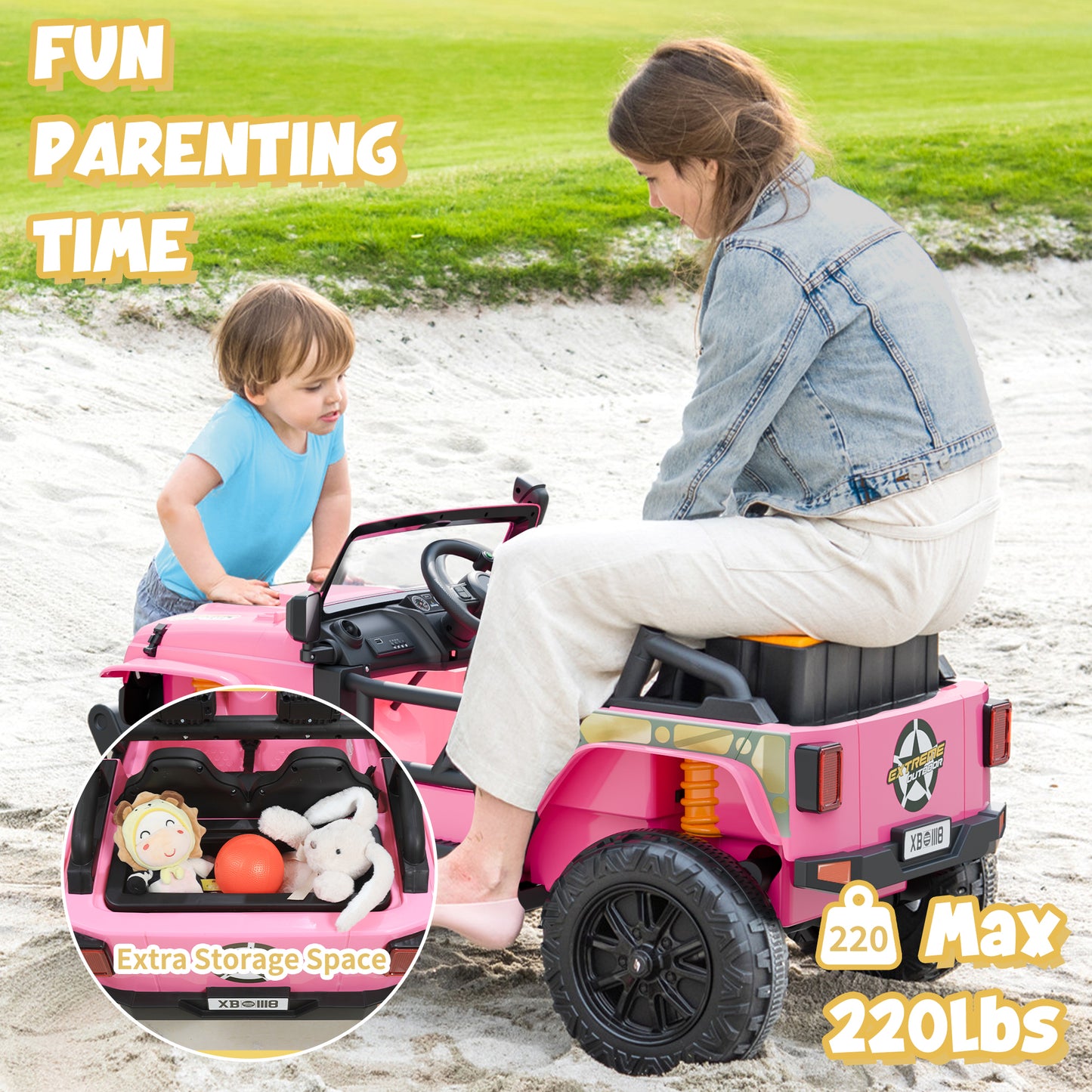 NAPEI 24V Ride on Electric Vehicles Truck Car Kids with Remote Control&2 Speeds Pink/Black